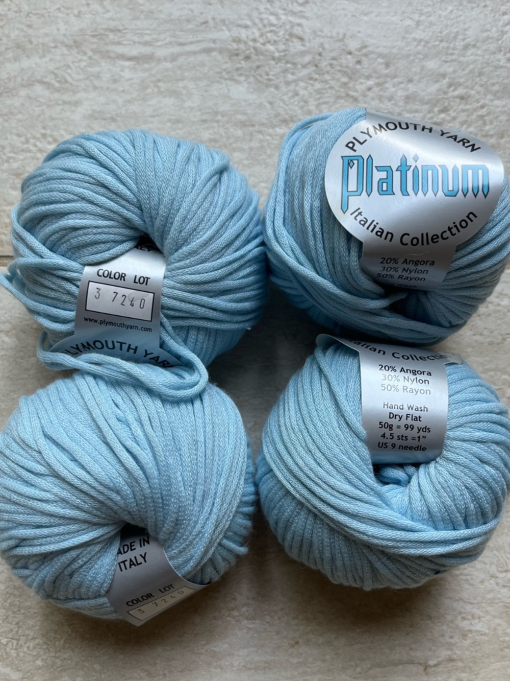 Plymouth Yarn Platinum Italian Collection Angora Yarn Lot 4 skeins 400 yds blue